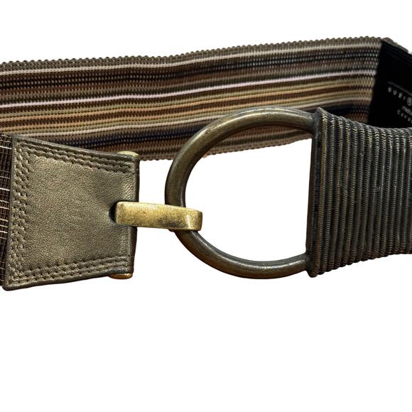 Suzi Roher Wide Stretch Belt SZ M Womens Brown Striped Leather Modern Boho Earth - Picture 5 of 10